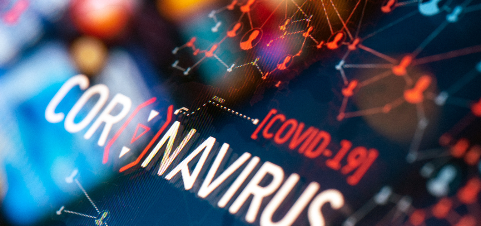 Coronavirus word overlayed on data